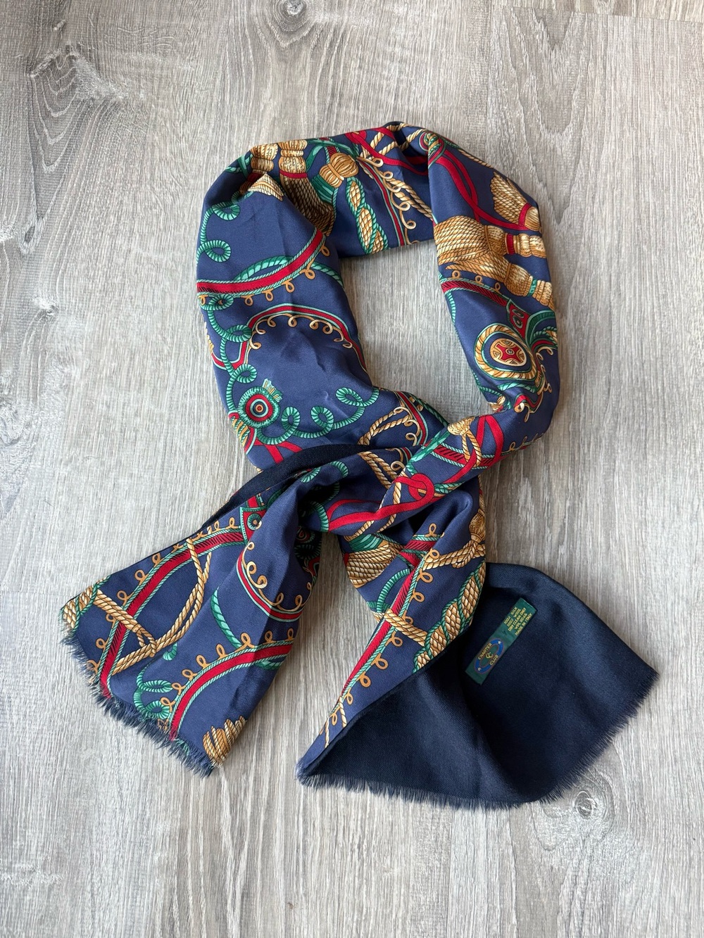 Vintage 100% Silk & Wool Nautical Design Scarf Charter Club Old Money luxury